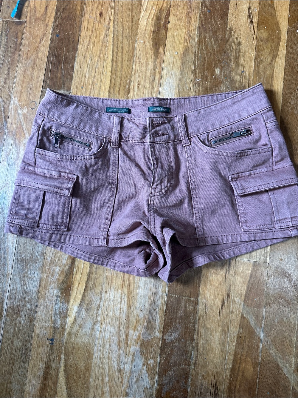 Dusty Mauve/Brown Cargo Denim Shorties - Women